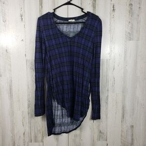 rag purple plaid long sleeve vneck shirt women's size medium